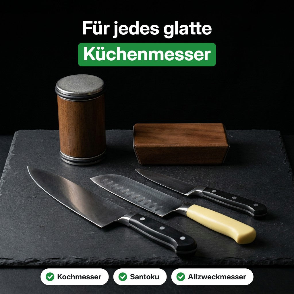 Kochmesser, Santoku und Allzweckmesser neben dem Set